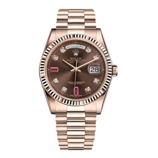 Rolex Day-Date 128235 AR Rose Gold Wrapped Chocolate Dial Replica